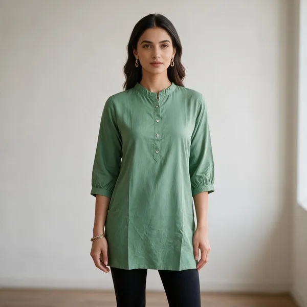 Green_Rayon_Straight_Kurti_For_Women
