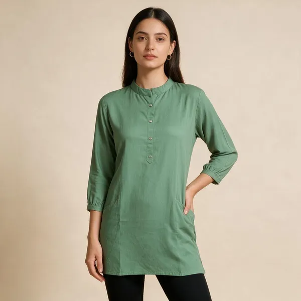 Green_Rayon_Straight_Kurti_For_Women