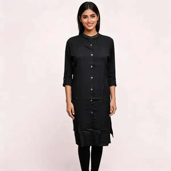 Black_Vatican_Silk_Straight_Mandarin_Collar_Kurta_For_Women