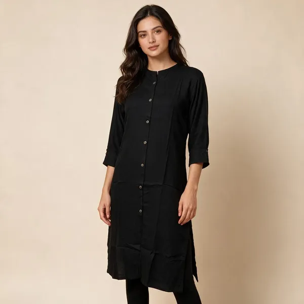 Black_Vatican_Silk_Straight_Mandarin_Collar_Kurta_For_Women