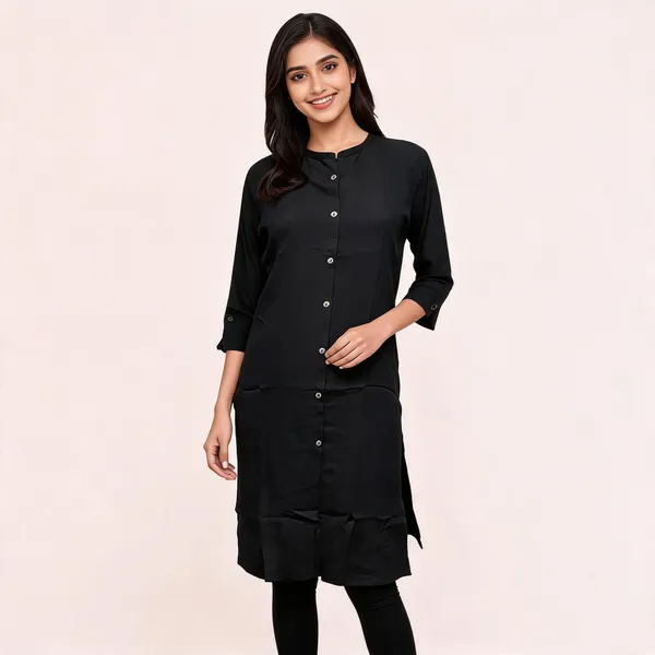 Black_Vatican_Silk_Straight_Mandarin_Collar_Kurta_For_Women