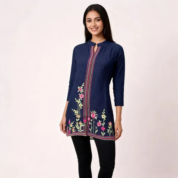 Navy_Viscose_Rayon_Embroidered_Straight_Kurta_For_Women