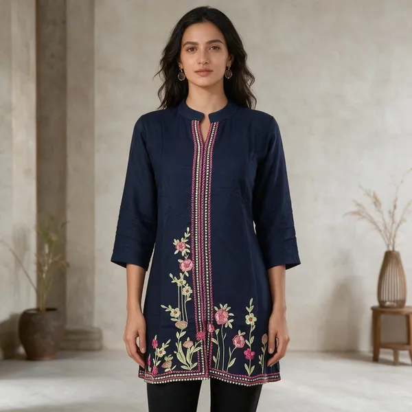 Navy_Viscose_Rayon_Embroidered_Straight_Kurta_For_Women
