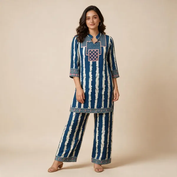 Blue_Silk_Blend_Printed_Straight_Kurta_Pant_Set_For_Women