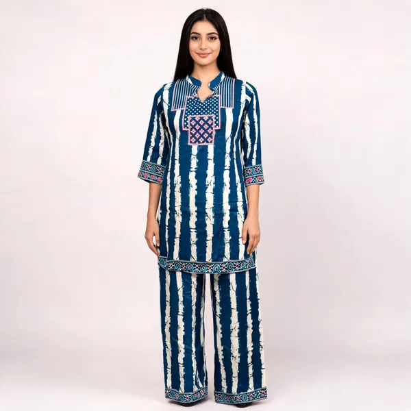 Blue_Silk_Blend_Printed_Straight_Kurta_Pant_Set_For_Women