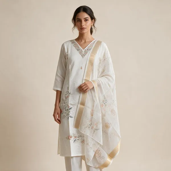 White_Viscose_Rayon_Embroidered_Straight_Kurta_Set_For_Women