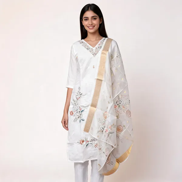 White_Viscose_Rayon_Embroidered_Straight_Kurta_Set_For_Women