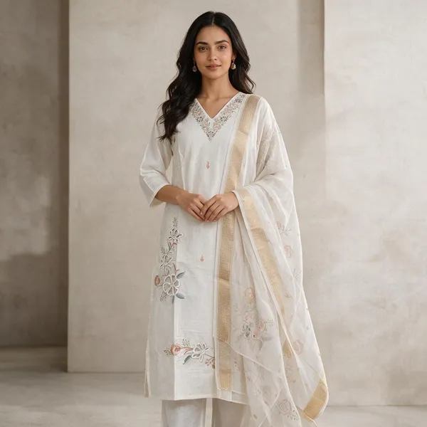 White_Viscose_Rayon_Embroidered_Straight_Kurta_Set_For_Women