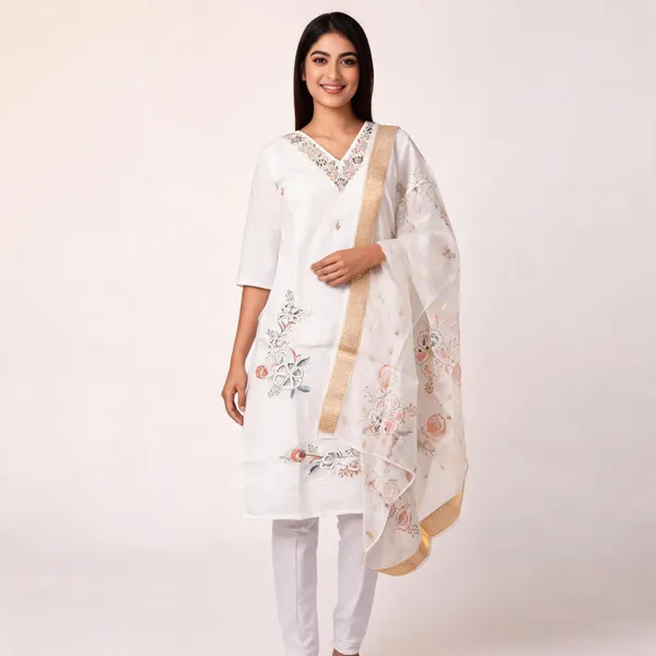 White_Viscose_Rayon_Embroidered_Straight_Kurta_Set_For_Women