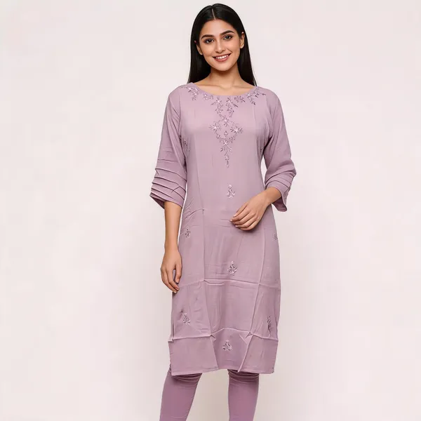 Mauve_Rayon_Embroidered_Straight_Kurta_For_Women