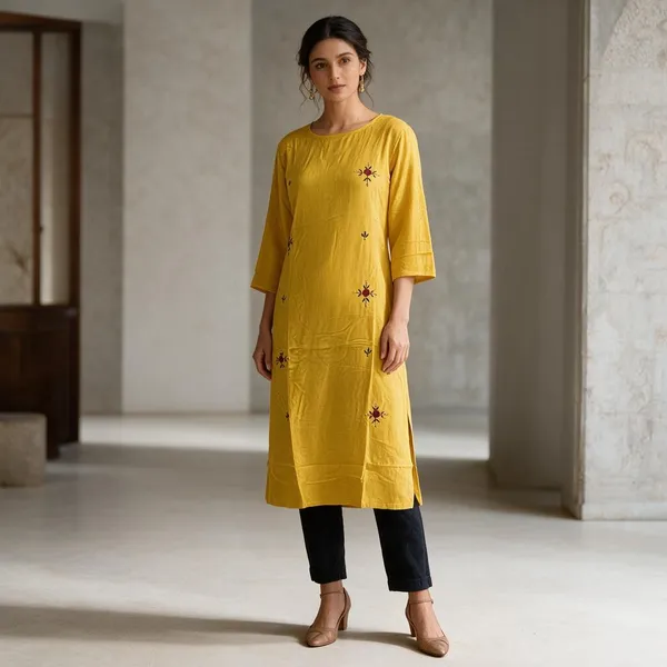 Mustard_Yellow_Cotton_Embroidered_Straight_Kurta_For_Women