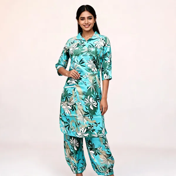 Turquoise_Roman_Silk_Floral_Print_Straight_Kurta_Set_For_Women