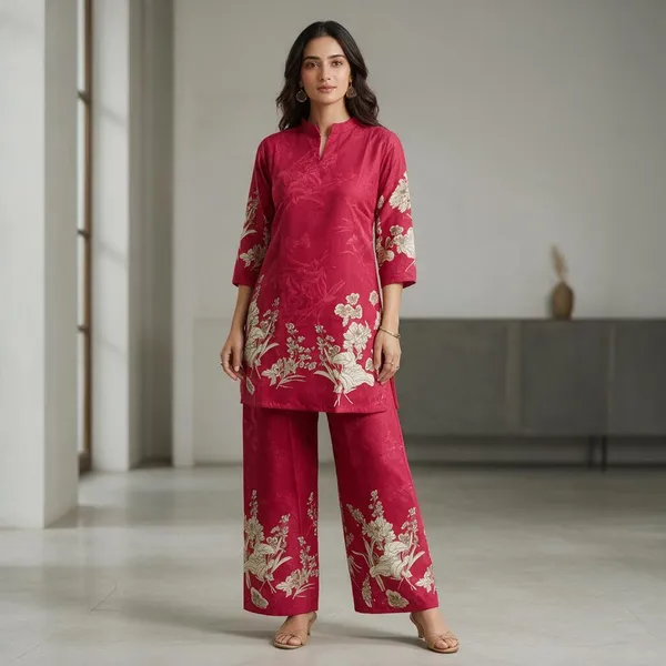 Pink_Cotton_Blend_Floral_Print_Kurta_Pant_Set_For_Women