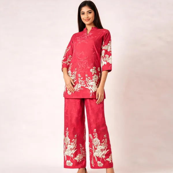 Pink_Cotton_Blend_Floral_Print_Kurta_Pant_Set_For_Women