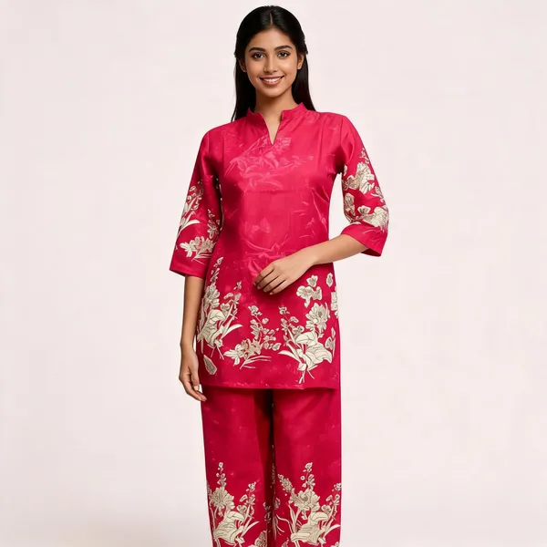 Pink_Cotton_Blend_Floral_Print_Kurta_Pant_Set_For_Women