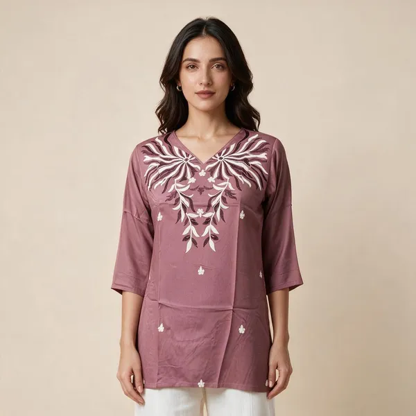 Mauve_Cotton_Blend_Embroidered_Straight_Kurti_For_Women