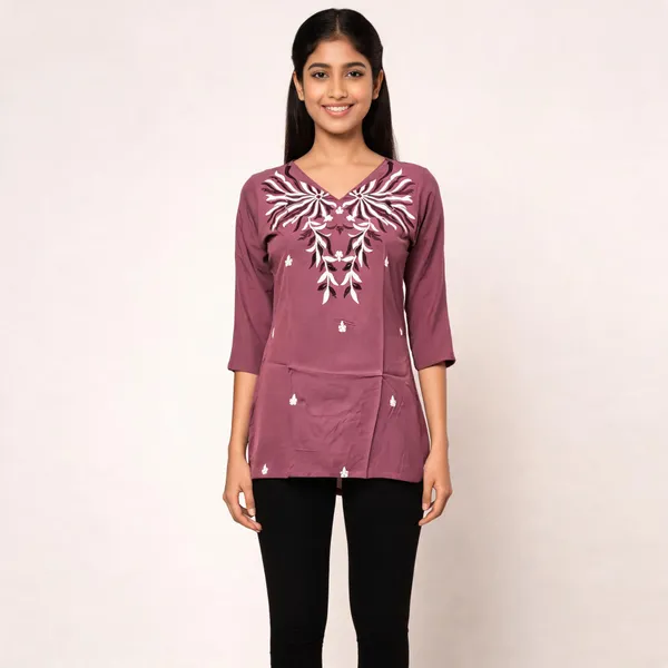 Mauve_Cotton_Blend_Embroidered_Straight_Kurti_For_Women