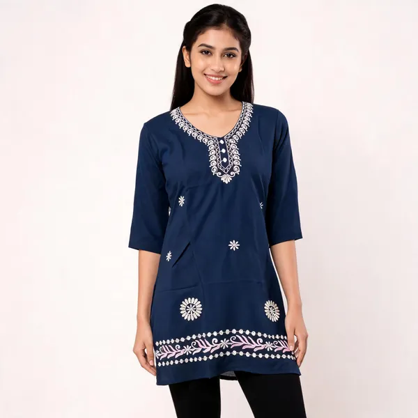 Navy_Blue_Silk_Blend_Straight_Kurti_For_Women