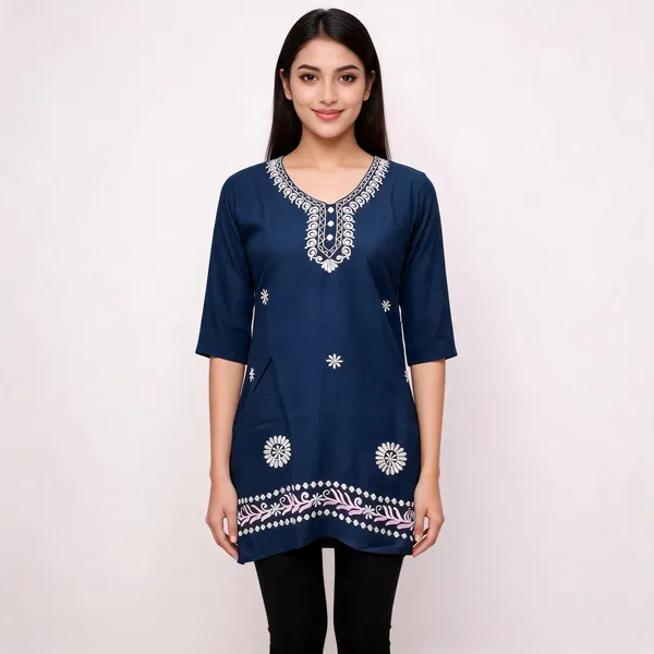 Navy_Blue_Silk_Blend_Straight_Kurti_For_Women