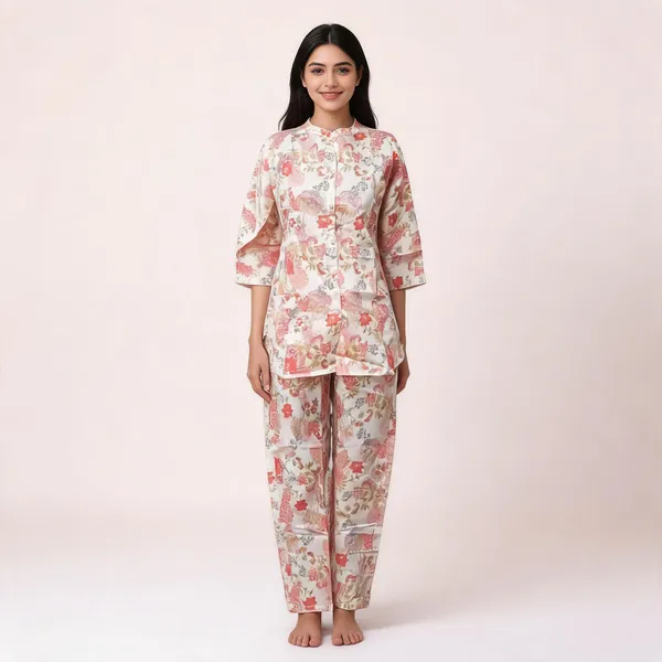 Pink_Silk_Blend_Floral_Print_Regular_Fit_Sleepwear_Set_For_Women