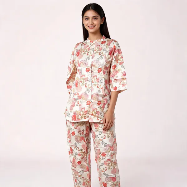 Pink_Silk_Blend_Floral_Print_Regular_Fit_Sleepwear_Set_For_Women
