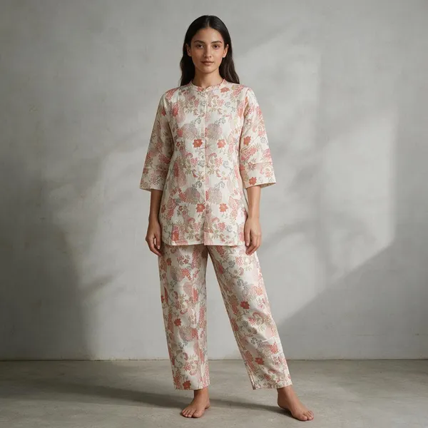 Pink_Silk_Blend_Floral_Print_Regular_Fit_Sleepwear_Set_For_Women