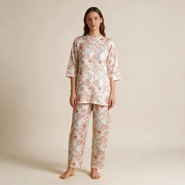 Pink_Silk_Blend_Floral_Print_Regular_Fit_Sleepwear_Set_For_Women
