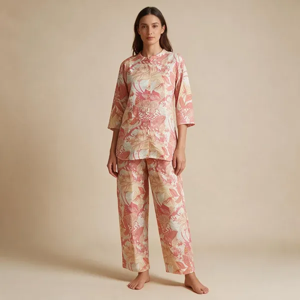 Pink_Silk_Blend_Printed_Button_Down_Night_Suit_For_Women