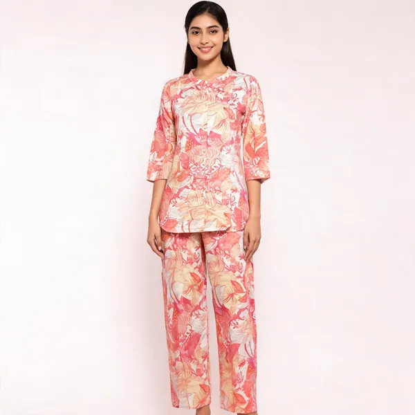 Pink_Silk_Blend_Printed_Button_Down_Night_Suit_For_Women