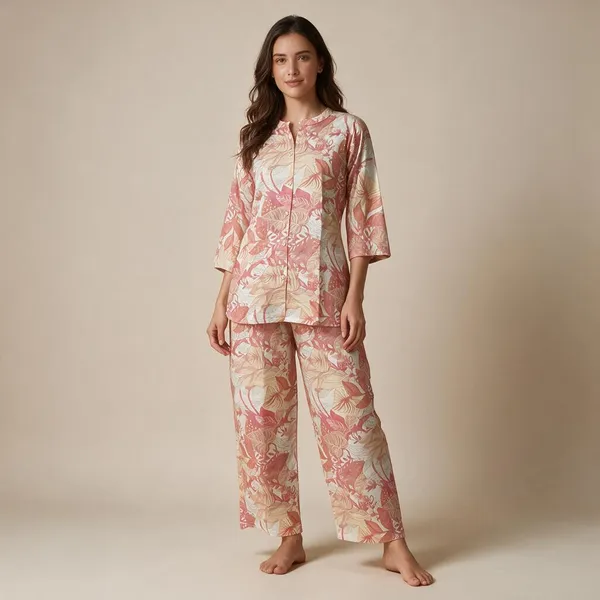 Pink_Silk_Blend_Printed_Button_Down_Night_Suit_For_Women