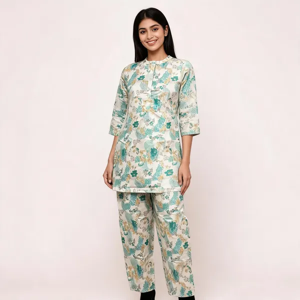 White_Silk_Blend_Floral_Print_Straight_Kurta_Set_For_Women