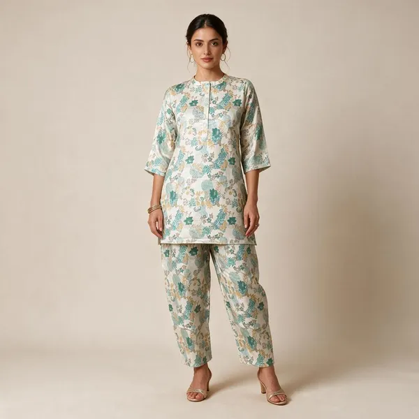 White_Silk_Blend_Floral_Print_Straight_Kurta_Set_For_Women