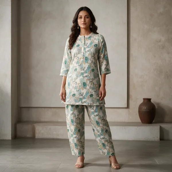 White_Silk_Blend_Floral_Print_Straight_Kurta_Set_For_Women