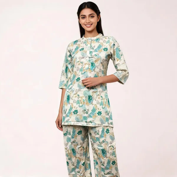 White_Silk_Blend_Floral_Print_Straight_Kurta_Set_For_Women
