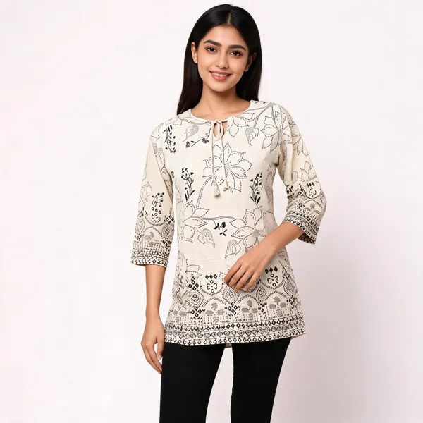 Off_White_Silk_Blend_Printed_Straight_Kurti_For_Women