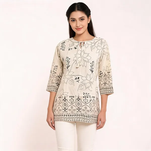Off_White_Silk_Blend_Printed_Straight_Kurti_For_Women