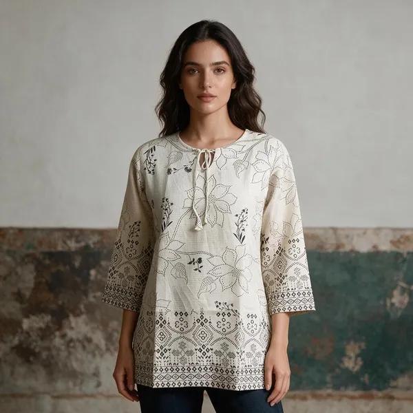 Off_White_Silk_Blend_Printed_Straight_Kurti_For_Women