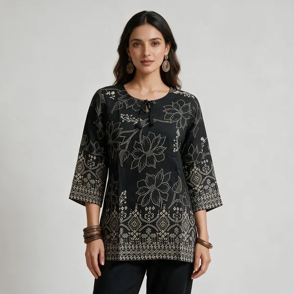 Black_Cotton_Printed_Straight_Kurti_For_Women