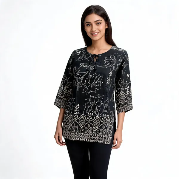 Black_Cotton_Printed_Straight_Kurti_For_Women