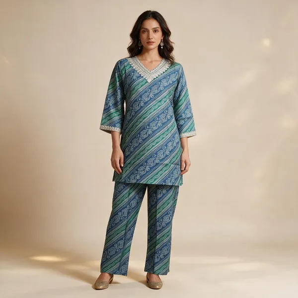 Blue_Rayon_Printed_Straight_Kurta_Pant_Set_For_Women