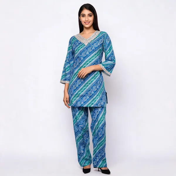 Blue_Rayon_Printed_Straight_Kurta_Pant_Set_For_Women