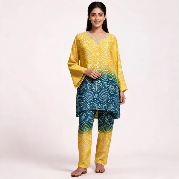 Yellow_Rayon_Printed_Straight_Kurta_Set_For_Women