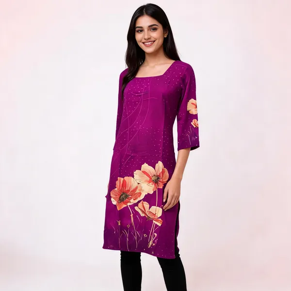 Purple_Rayon_Floral_Print_Straight_Kurti_For_Women