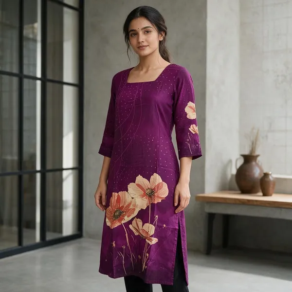 Purple_Rayon_Floral_Print_Straight_Kurti_For_Women