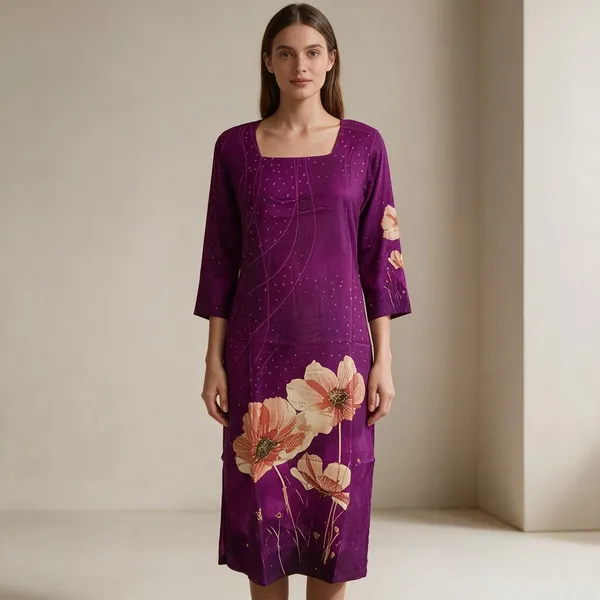 Purple_Rayon_Floral_Print_Straight_Kurti_For_Women