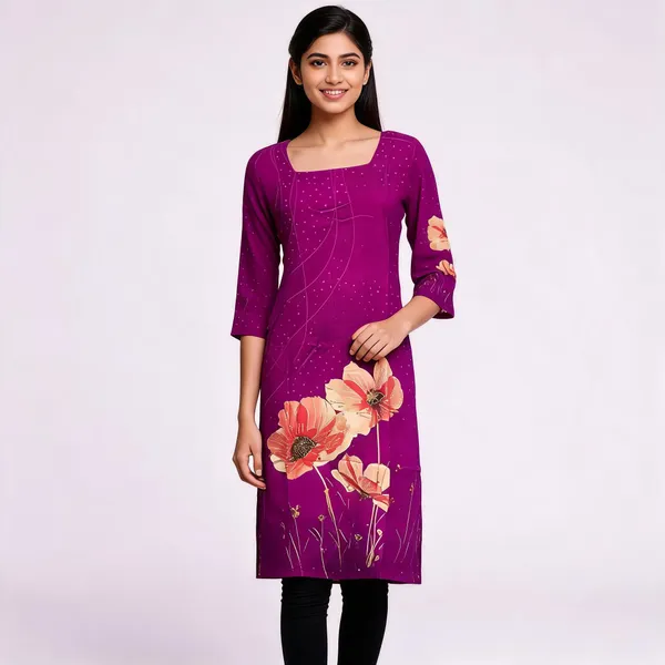 Purple_Rayon_Floral_Print_Straight_Kurti_For_Women