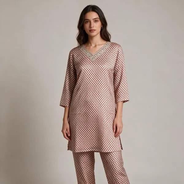 Maroon_&_Cream_Rayon_Straight_Printed_Kurta_Set_For_Women