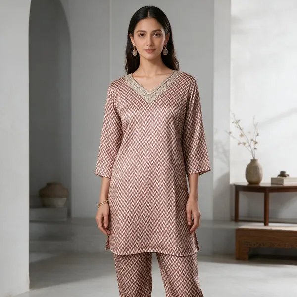 Maroon_&_Cream_Rayon_Straight_Printed_Kurta_Set_For_Women