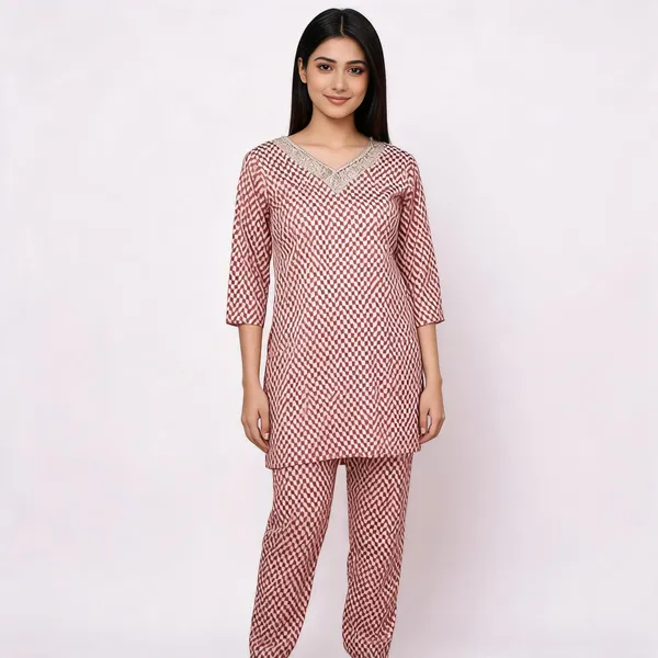 Maroon_&_Cream_Rayon_Straight_Printed_Kurta_Set_For_Women