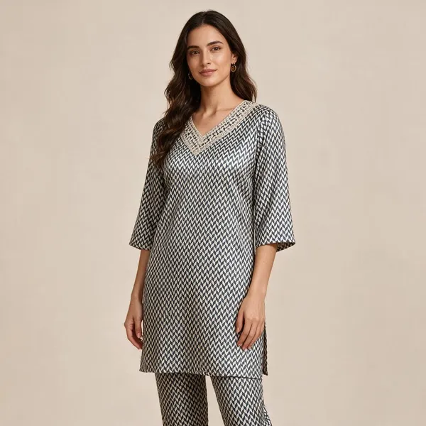 Black_&_White_Crepe_Printed_Kurta_Set_For_Women